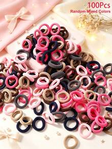 100Pcs Girls Minimalist Colorful 0.8 Inch Diameter Finger Size Hair Ties, Cute Non-Damaging Hair Bands Ponytail Holders Hair Accessories Suitable For Daily Use - 彩色 - 查看 5