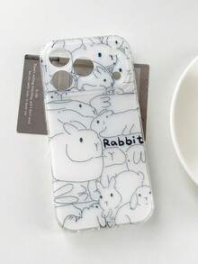 Ins Korean Style Simple Line Drawing Rabbit Phone Case Compatible With IPhone 17 Pro Max/17 Pro/17 Air/17/16 Pro Max/16 Pro/ 15 Pro/15 New 14 Pro/13/12/11 Full Coverage Protective Cover - White - View 4