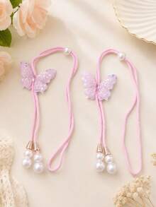 2pcs Pink Butterfly Curtain Tiebacks, Pearl Decorated, Adjustable Decorative Rope Curtain Clips, Suitable For Home Curtains, Bedroom, Nursery And Living Room Window Decoration - Multicolor - View 8