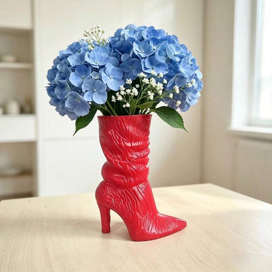 1件高跟靴造型花瓶，創意爆款設計，桌面玄關裝飾，樹脂花盆，適合成人花卉愛好者，浮雕紋理復古家居手工藝