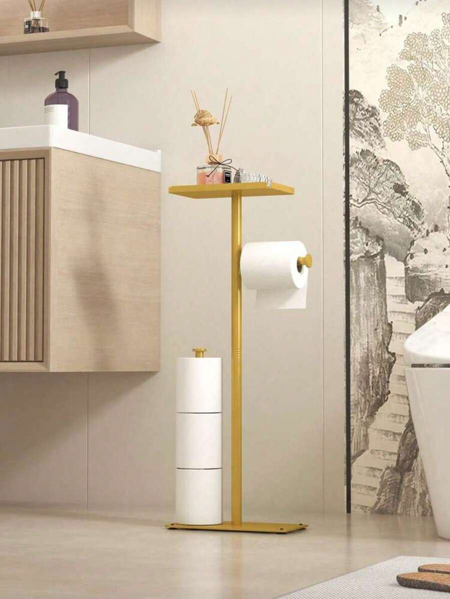 1 Standing Toilet Paper Holder With Shelf, Bathroom Floor Toilet Paper Holder, Multi-Roll Toilet Paper Storage, Toilet Paper Storage Rack, For Bathroom And Restroom Storage Accessories - Multicolor - View 1