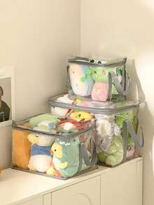 1pc Large Capacity Toy Storage Bag, Doll Storage Organizer Box, Student Book Waterproof Storage Bag, Toy Storage Bag, Multi-Functional Portable Miscellaneous Storage Bag, Student Book Transparent Thickened Waterproof Storage Bag, Transparent Desktop Storage Box For Home - Clear - View 1