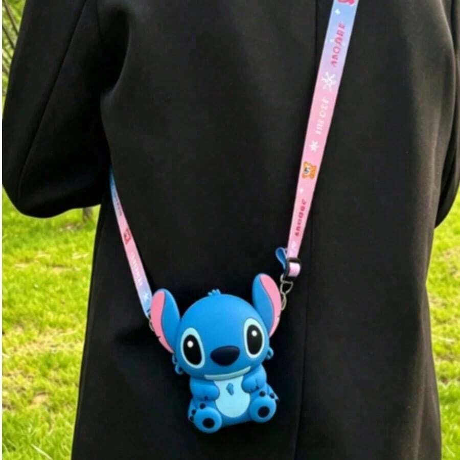 1pc Disney Stitch Cute Cartoon Silicone Crossbody Coin Purse, Multi-Functional Waterproof Bag - Multicolor - View 1
