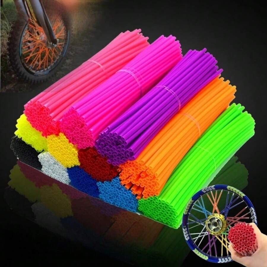 72pcs Colorful PVC Spoke Skins 24cm Wheel Rim Spoke Protectors, Universal For Motorcycle & Bicycle, Modification & Decoration Accessories