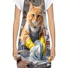 1pc Apron With Cute Orange Cat Washing Dishes Pattern - Suitable For Cooking, Baking And Daily Use - Multicolor - View 5