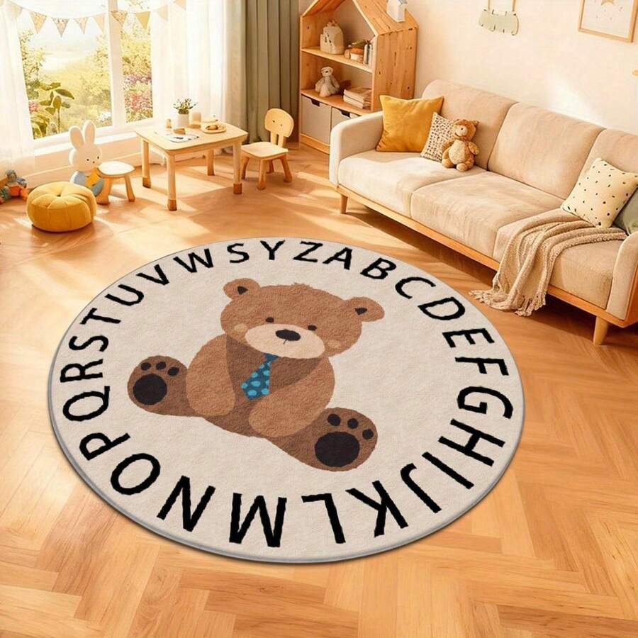 1pc Cartoon Cute Brown Bear Round Rug, Home Decor Rug, Fluffy Comfortable Rug, Living Room Rug, Bedroom Rug, Sofa Seat Rug, Dressing Room Rug, Study Room Rug, Ins Style Rug, Home Decor Rug, Bedroom Decor, Small Rug, Creative Fashion Rug, Living Room Small Rug, Outdoor Rug, Washable Rug