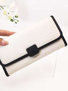 New Women's PU Soft Long Phone Wallet, Fashion Casual Large Capacity Multi-Function Handheld Multi-Layer Coin Purse Card Holder Document Organizer, Easy To Carry, Suitable For Holiday Gift - Black and White - View 5