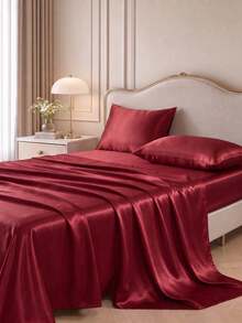 2pcs Burgundy Premium Satin Silk Envelope Pillowcase Set, Wrinkle-Resistant, Gentle On Hair And Skin, No Filling, Silky Soft And Breathable, Machine Washable, Suitable For Standard Double, Queen, Twin Bed, Back To School Dorm Bedding - Burgundy - View 5