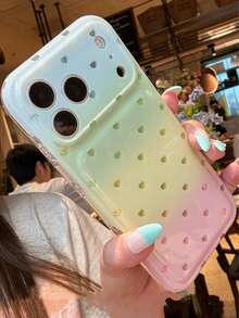 甜美彩虹漸層金心手機殼，適用於 Apple 17 Pro Max、16 Pro、16、17 Pro、15 Pro，附鏈條，全包覆雙層防震手機保護殼 - 彩色 - 查看 2