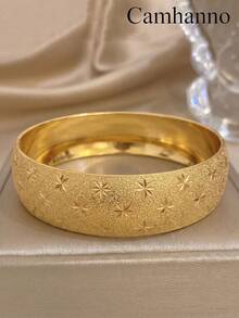 Camhanno 1 Stück Vintage mattiertes Stern-Öffnungsarmband aus Edelstahl mit 18K Goldbeschichtung, breite Feder für Frauen - Gold - Übersicht 9