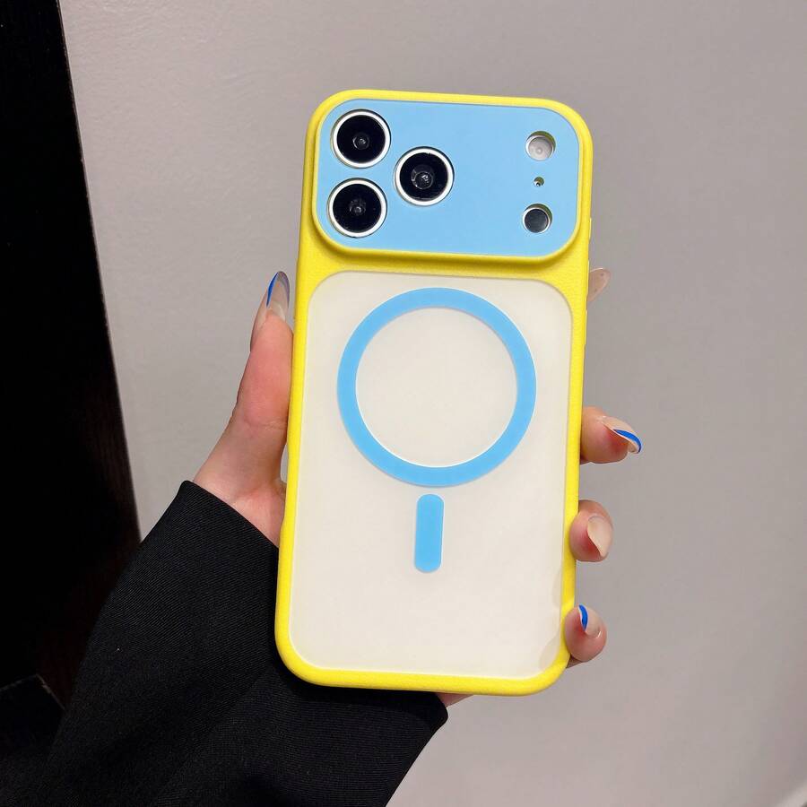 Casing Ponsel Magnetik Warna Kontras Kompatibel Dengan iPhone 13 14 Pro Max 15 15 Pro Max 16 16 Pro Max 17 17 Pro 17 Pro Max 18 18 Pro Max Air - Blue and White - View 1