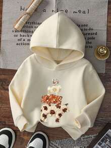 1pc Thickened Warm Hooded Sweatshirt, Children's Long Sleeve Top, Suitable For Young Female Students, Autumn/Winter Style - Apricot - View 3