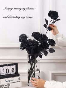 Black Artificial Roses, Realistic Gothic Faux Flowers With Bendable Cuttable Long Stems, Reusable DIY Floral Bouquet For A Halloween Party, Haunted House, Gothic Wedding, Funeral Memorial, Table Centerpiece, Vase, Wreath And Dark Home Decor - Multicolor - View 7