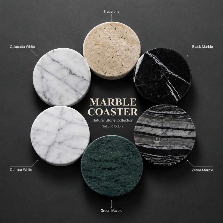 Natural Marble Coaster Set, Round Heat-Resistant Stone Pads, Non-Slip Base, Luxury Home Bar And Coffee Table Decor - Antique Wood Grain - View 1