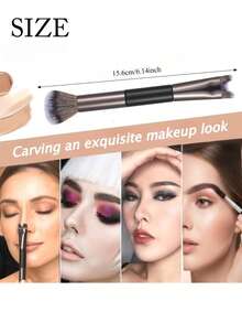 JINSHEE-Two In One Nose Contour Brush, Double Headed U-Shaped Nose Carving And Powder Blusher Brush Precision Fluffy Contour Brush, Perfectly Define The Angular Cheekbones, Highlights, Powder, Contour, Makeup Beginners - Black - View 5