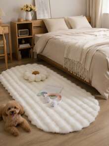 1pc White Oval 3D Plaid Faux Rabbit Fur Bubble Fleece Decorative Rug, Fluffy Soft Touch, Gentle Color, Cozy Healing, Cat-Like Feel, Fuzzy, Soft Long Pile, Non-Slip Bottom, Low Shedding, Easy Care And Cleaning, Thick Durable Rug, Suitable For Living Room, Bedroom, Study, Entryway, Dining Room, Laundry Room And Other Decor, Skin-Friendly Soft Material, Personalized Home, Fashion Home, Bedroom Rug, Kitchen Rug, Study Rug, Living Room Rug, Bathroom Rug, All Season - White - View 2