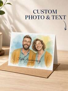 Custom Photo Cartoon Wedding Greeting Card, Upload Couple Photos To Create Cute Hand-Drawn Portraits Including Pets. Custom Names, Wedding Date, Venue And Invitation Words. Sweet Personalized Greeting Card For Wedding Events. - Multicolor - View 3