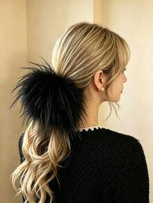 Fluffy Faux-Feather Scrunchie, Soft Scrunchies For Elevated High Ponytails, Elegant Daily Hair Accessories For Women, Multiple Colors Available - Multicolor - View 5