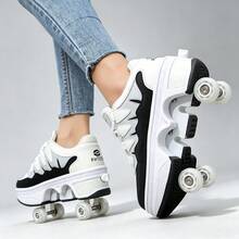 PHTEER Transforming 4-Wheel Roller Shoes, Unisex Dual-Wheel Roller Skates For Students, Adult Retractable Roller Sports Shoes, Youth One-Click Button Retractable Roller Skates, All-Season Inline Skates - Black - View 4