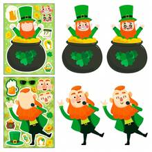 6pcs Set Funny St. Patrick's Day Elf DIY Face Stickers, Shamrock Irish Leprechaun Expression Collage Stickers, Holiday Craft Gift, Suitable For Boys And Girls, Quiet Book Craft Materials - Multicolor - View 1