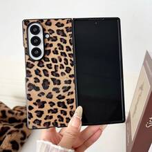 Vintage Leopard Print PU Leather Case Compatible With Samsung Z Fold 8 Ultra/8/7/6/5/4, Women Shockproof Foldable Phone Cover Full Anti-DropProtection Shell - Coffee Brown - View 6