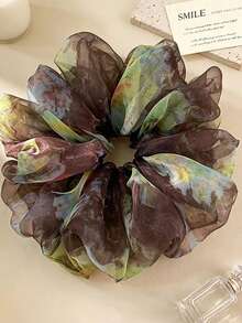 Vintage Tie Dye Organza Scrunchie, Ethereal Sheer Ink Wash Floral Hair Tie, Atmospheric Hair Accessory - Multicolor - View 4