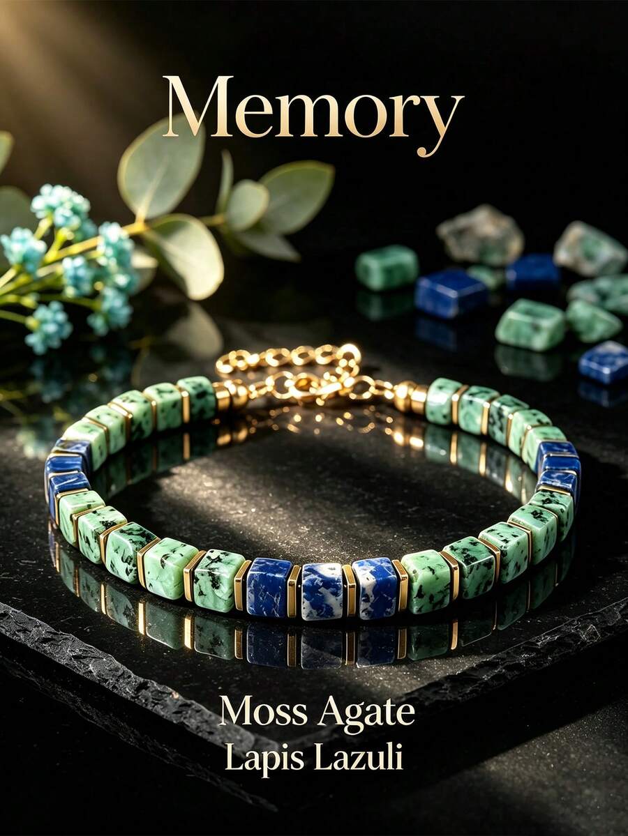4mm Cube Lapis Lazuli And Jasper Beaded Bracelet Metal Clasp Closure Unisex Stone Bracelet For Men