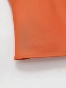 Spring/Summer Solid Color Satin Halter Neck Backless Top - Orange - View 6