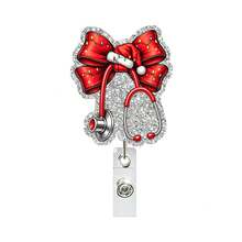 1pc Medical Bow Sequin Badge Reel Retractable ID Holder Christmas Holiday Style - Multicolor - View 12