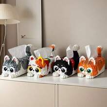 1000PCS Cute Cat Tissue Box Building Blocks Toy, Multi-Functional Building Blocks, Both Decorative Item And Tissue Box, 3D Puzzle Building Blocks Toy, Small Particle Handmade DIY Puzzle Ornament Living Room Decoration, Ideal Gift For Thanksgiving, Christmas, Halloween And Birthday - Multicolor - View 3