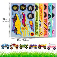 6 miếng nhãn dán ghép hình DIY xe tải quái vật, nhãn dán cảnh xe địa hình ngụy trang ngọn lửa, quà tặng thủ công vui nhộn cho bé trai, vật liệu làm sách vải thủ công - Nhiều màu - Xem 3