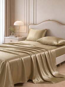 2pcs Set Gold Premium Satin Silk Envelope Pillowcases, Wrinkle-Resistant, Gentle On Hair And Skin, No Filling, Silky Soft Breathable, Machine Washable, Suitable For Standard Double, Queen, Single Bed, Student Dorm Bedding Back To School - Gold - View 5