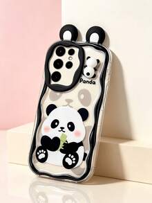 1 Stück asymmetrische transparente Luxus UV-lackierte Cartoon Panda Muster DIY Panda Ohren niedliche erhöhte Kante Anti-Sturz Handyhülle kompatibel mit Apple Handy 17 16 15 14 13, S26 Plus/S25Edge/S24/S23/S22 Ultra - transparent ch - Übersicht 4
