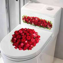 1pc Red Rose Bouquet Waterproof Toilet Sticker, Creative Bathroom Decor Sticker, Enhance Space Atmosphere - Multicolor - View 8