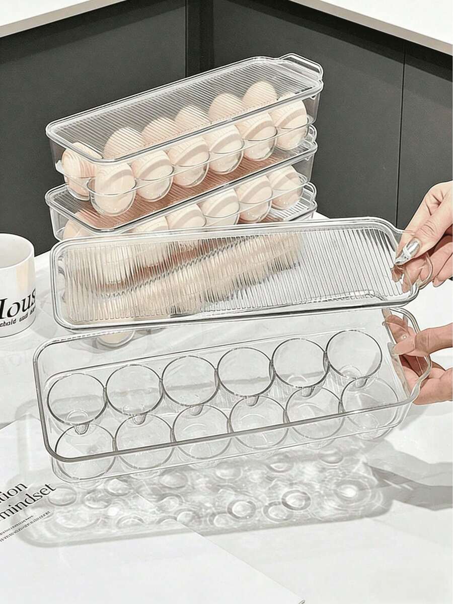 12-Grid Egg Storage Box/Food Container, Automatic Dual-Slot Egg Cup, Automatic Dual-Slot Egg Rack, Stackable With Lid, Suitable For Home Kitchen, Plastic Egg Rack - Multicolor - View 1