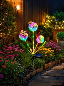 1pc Solar Powered Butterfly & Dandelion Garden Light, Suitable For Garden, Yard, Patio, Lawn, Pathway Decoration, Birthday Party, Halloween And Christmas Holiday Decor - Dandelion With Butterfly Ground Light - View 5