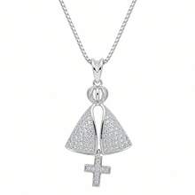Colar Nossa Senhora Aparecida Folheado a Ouro com Zircônias Azuis e Pingente de Cruz Feminino - prata crucifixo - Visão 2