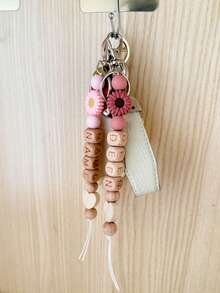 1pc Personalized Customized Name Beaded Keychain With Daisy Pendant, Cute Flower Heart Charm And Key Ring Accessory, Perfect Christmas Gift, Valentine's Day Gift, Mother's Day Gift, Back To School Gift - Daisy + Heart - View 2
