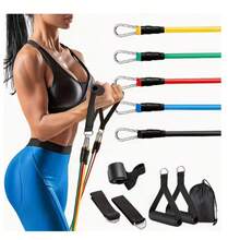 11pcs Resistance Band Set With Door Anchor, Exercise Bands, Handles, Handbag, Thigh Band And Ankle Strap - Suitable For Yoga, Pilates And Fitness Training - Multicolor - View 4