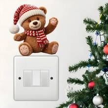 1pc Christmas Knitted Hat Bear Switch Sticker, Cute Winter Home Socket Self-Adhesive Decorative Sticker - Multicolor - View 3