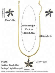 Minimalist Maple Leaf Jewelry Set, Snake Chain Necklace And Matching Earrings, Solid Black Enamel Maple Leaf Accessory For Daily And Evening Outfits - Multicolor - View 4