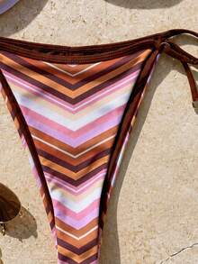 Nouvel ensemble de bikini sans bretelles rayé coloré pour femmes en été, maillot de bain à col licou haute élasticité pour la plage, les vacances et les fêtes - Multicolore - Voir 6