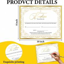 1/12 Folhas de Certificados de Batismo da Igreja, Papel de Certificado de Dedicação do Bebê | Presentes de Batismo e Dedicação do Bebê, Suprimentos de Batismo da Igreja - Dourado - Visão 6