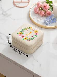 1pc Small Portable Jewelry Organizer Box.Can Be Used As A Feminine Jewelry Storage Box.Floral Initials Women's Jewelry Box.Small Item Storage Bag. - Flowers - View 17