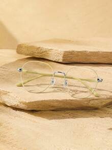 1 pieza Gafas redondas doradas con puntas suaves en las patillas, montura de metal, gafas sin graduación para mujeres, estudio en línea, desplazamiento diario, trabajo y uso casual - Multicolor - Ver 14