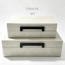Set Of 2 Sizes PU Leather Jewelry Box With Black Handle, Cream White Shagreen Texture Jewelry Organizer Vanity Storage Box For Dresser Room Decor Gift - View 11