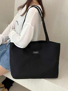 Women's Summer 2026 New Vintage Shoulder Tote Bag, Solid Color Popular Large Capacity Commuter Handbag, Underarm Bag - Black - View 3