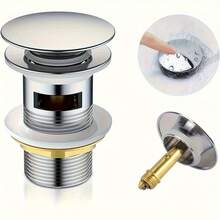 1pc Pop-Up Push-Type Sink Drain Valve, Universal Sink Drain Valve, Sink Drain Kit, Universal Sink Drain Valve With Overflow And Without Overflow, Suitable For Sink And Toilet Drainage - Silver With Overflow - View 1
