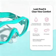 Wide View Tempered Glass Diving Mask, PVC Face Mask, Waterproof Elastic Strap Headband, Adult Beach Pool Snorkeling Diving Single Mask - Mint Green - View 4