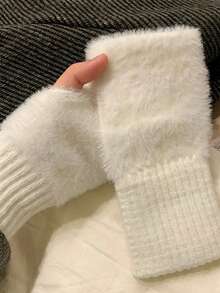 1/2 Pairs Women's Solid Color Warm Knitted Half-Finger Gloves, Soft Knitted Wrist Warm Gloves, Suitable For Touchscreen Office, Student Writing, Cycling Frost Protection - Multicolor - View 3